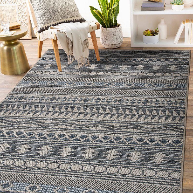 Blue Geometric 5' x 7' Synthetic Reversible Area Rug