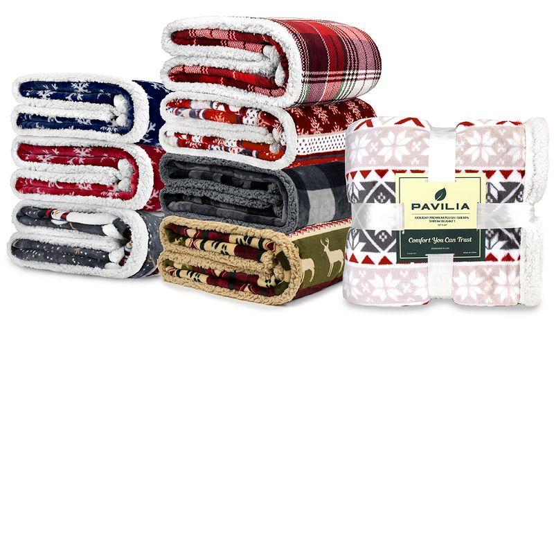 PAVILIA Soft Fleece Blanket Throw for Couch, Lightweight Plush Warm Blankets for Bed Sofa with Jacquard Pattern, Snowflake Red/Throw - 50x60