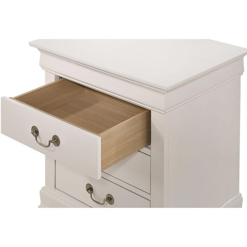 Elegant Louis Philippe White 3-Drawer Nightstand in Solid & Veneer Wood