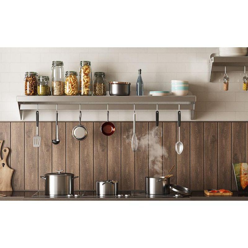 Whizmax Metal Storage Rack with Backplash for Kitchen,12" x 24" Stainless Steel Wall Mount Shelf with 5 Hooks