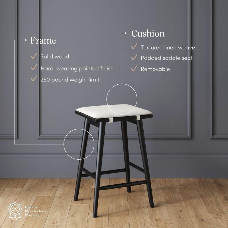 Nathan James Barker Wood and Boucle Counter Height Barstool Black: Linen Upholstered, 24.8" Tall