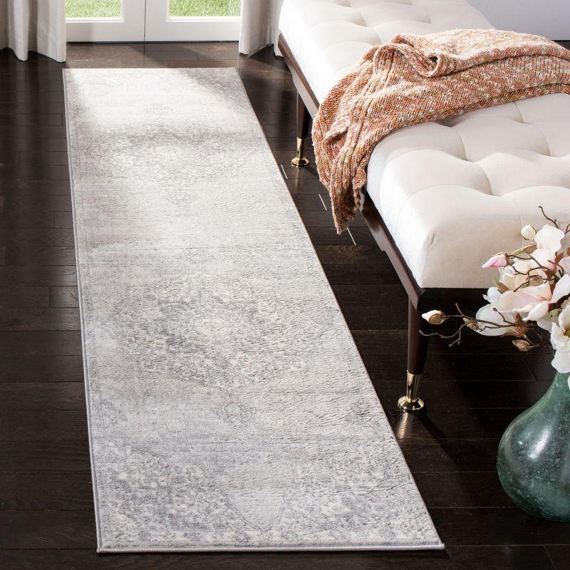 Grey and Ivory Synthetic Stain-Resistant Runner Rug, 2' x 6'