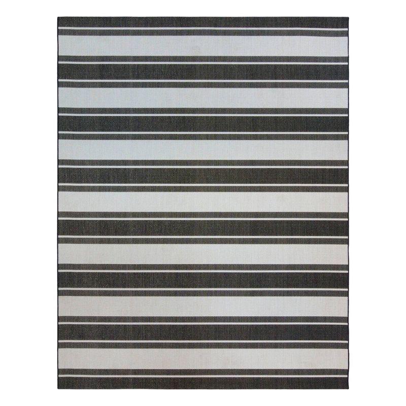 Coastal Charm Black and White Stripe 9' x 12' Synthetic Area Rug