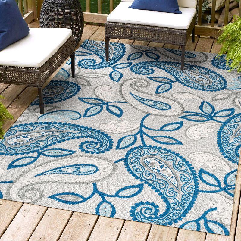 3'x5' Julien Paisley High-Low Indoor/Outdoor Area Rug, Blue/Light Gray - JONATHAN Y