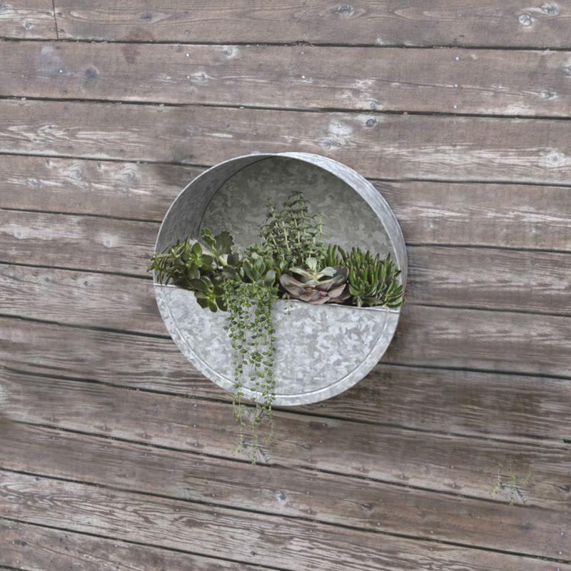 Galvanized Round Metal Wall Planter for Indoor/Outdoor Use