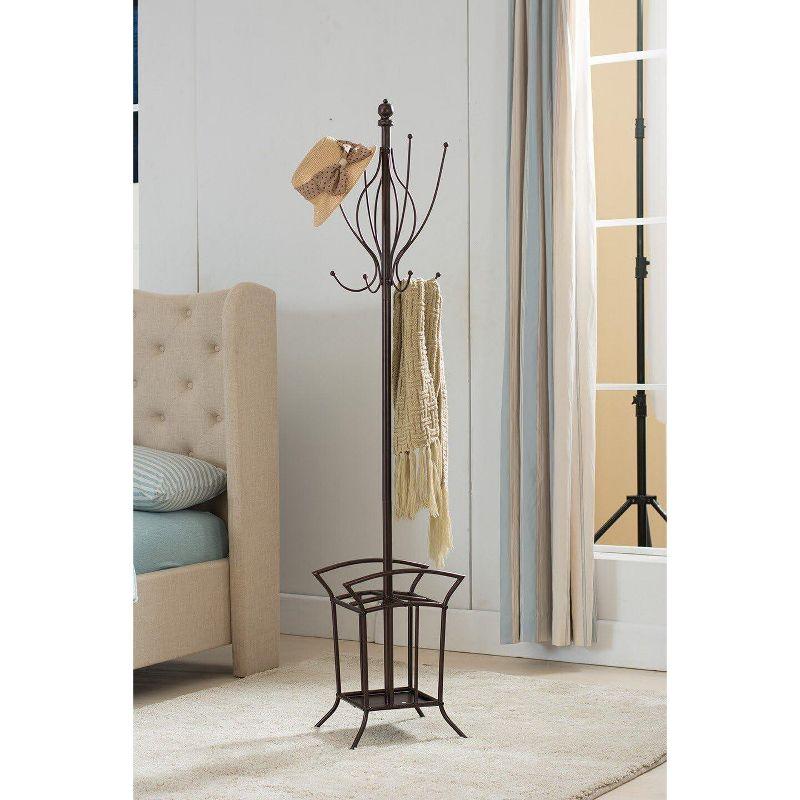 Kings Brand Bronze Finish Metal Coat Rack & Hat Stand With Umbrella Holder