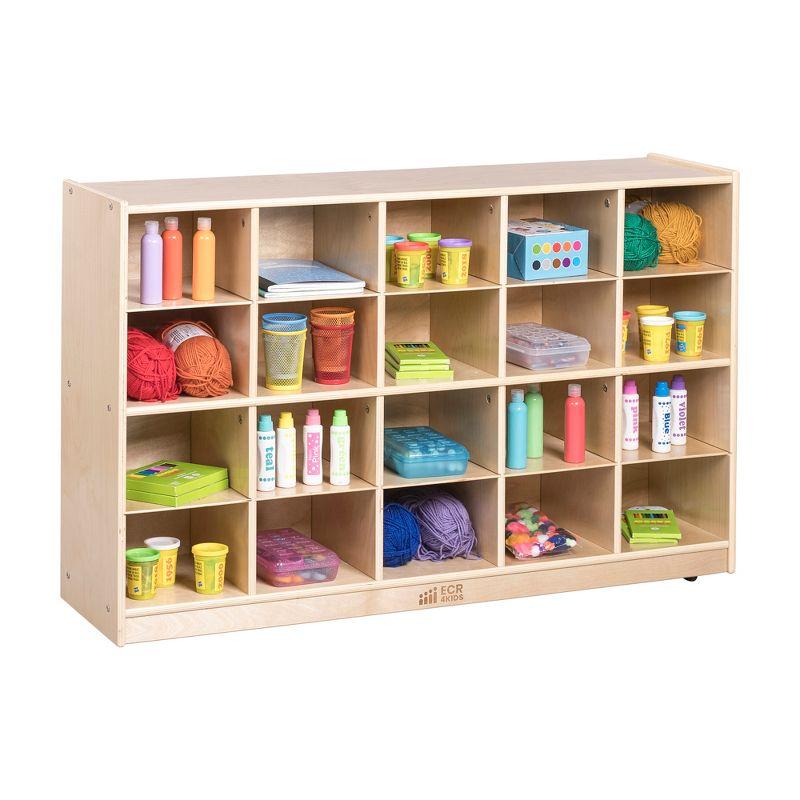 ECR4Kids 20 Cubby Mobile Tray Storage Cabinet, 4x5, Natural