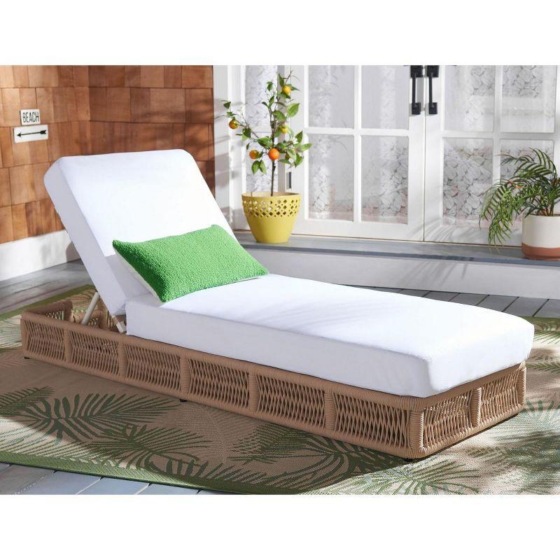 Tan Rope Wicker Armless Chaise with White Cushions