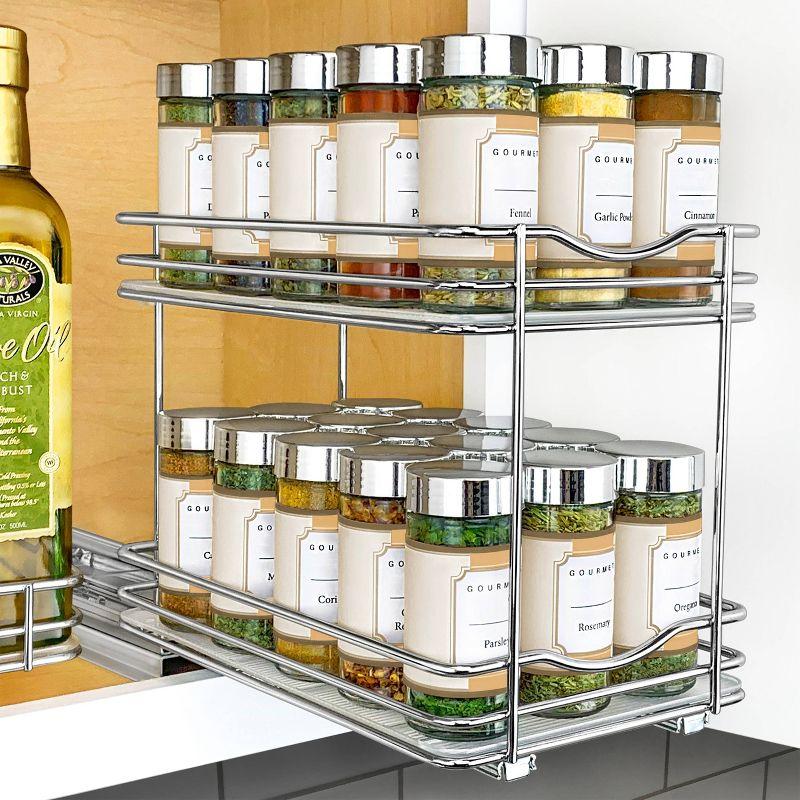 LYNK PROFESSIONAL® Pull Out Spice Rack Organizer for Cabinet - 2 Tier, Chrome