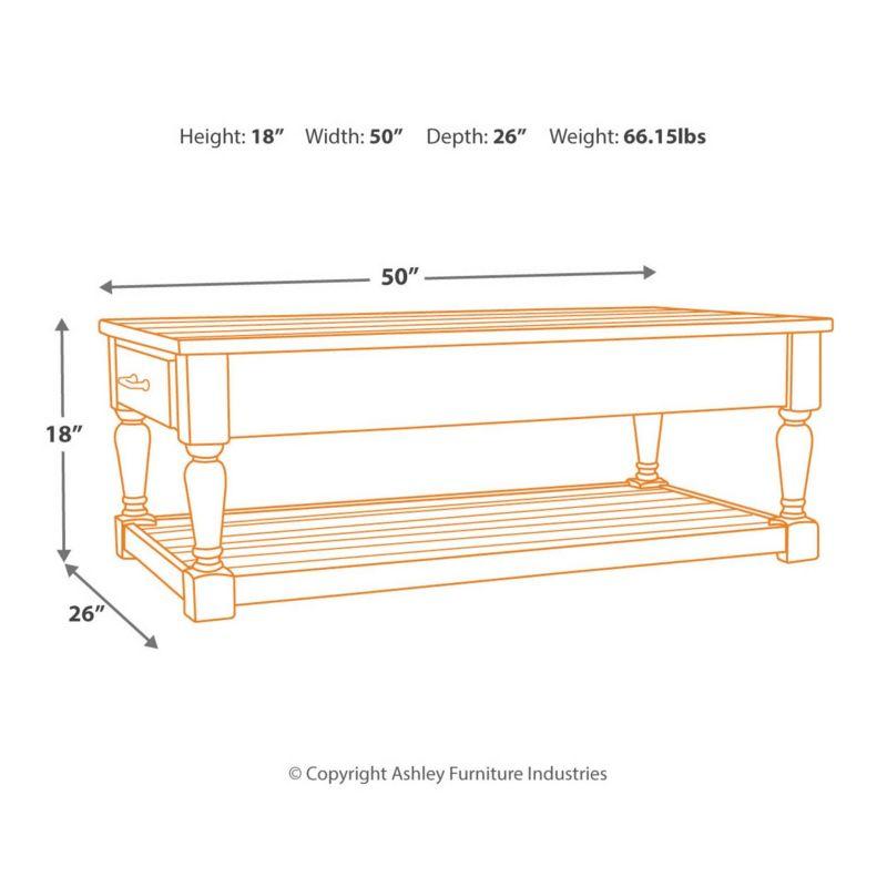 Shawnalore Rectangular Cocktail Table White Wash - Signature Design by Ashley: Solid Pine, Farmhouse Style, Storage Shelf