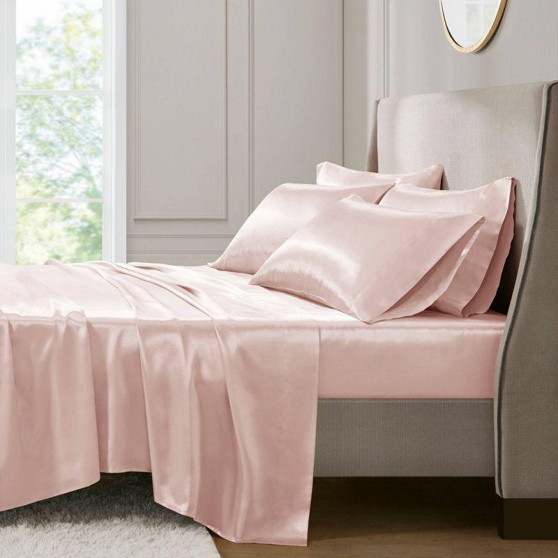 California King Satin Luxury 6pc Sheet Set Blush