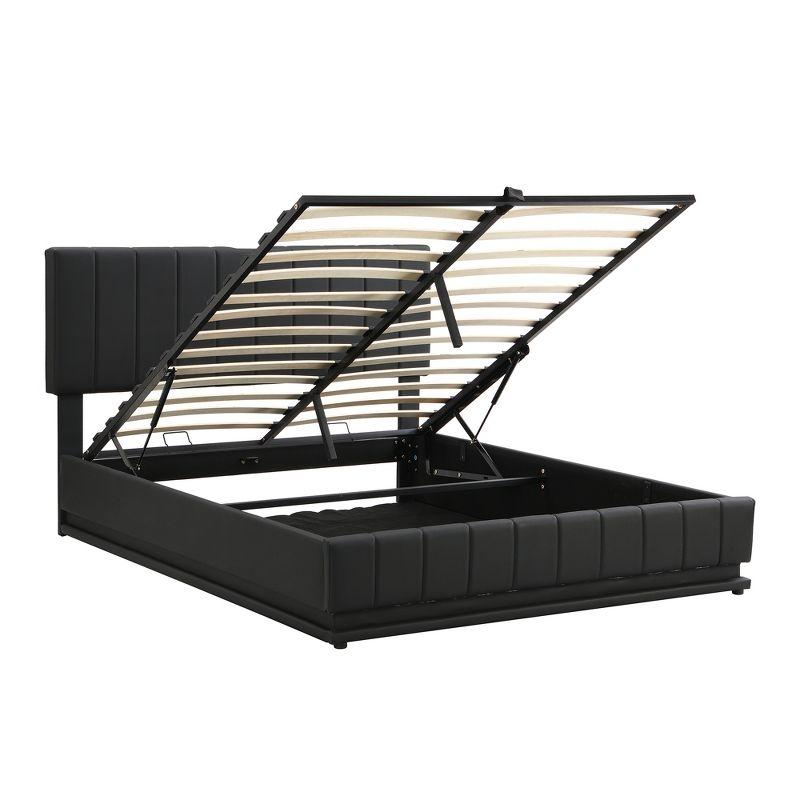 Full/Queen Size Lift Up Storage Bed With Storage Space&16-Color LED Light, Modern Platform Bed Frame With Sockets And USB Ports