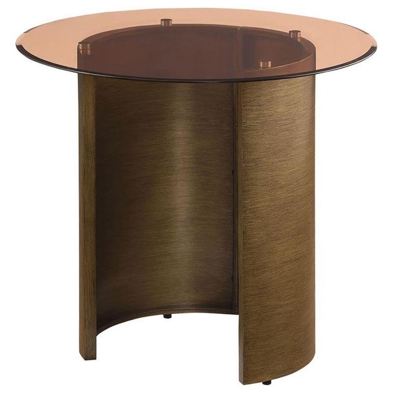 Coaster Home Furnishings Morena Round End Table with Tawny Tempered Glass Top Brushed Bronze