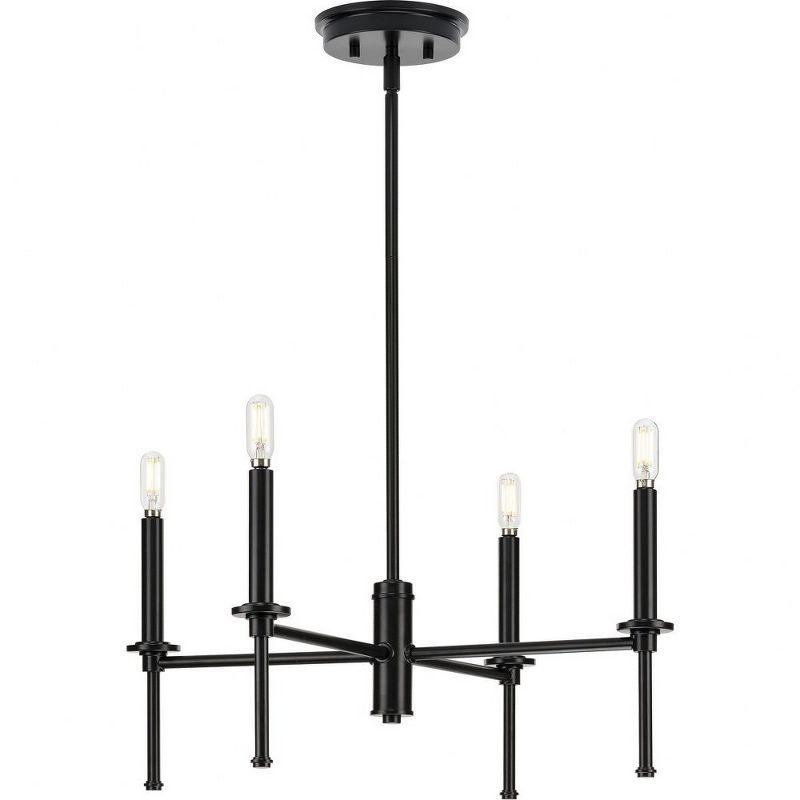 Elara Matte Black 4-Light Steel Chandelier with Clear Glass Shades