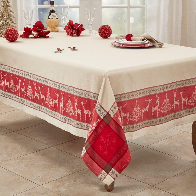 Saro Lifestyle Christmas Tablecloth With Jacquard Design, 72"x104", Red
