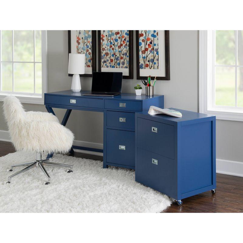 Navy Wood Desk with Drawers and Filing Cabinet