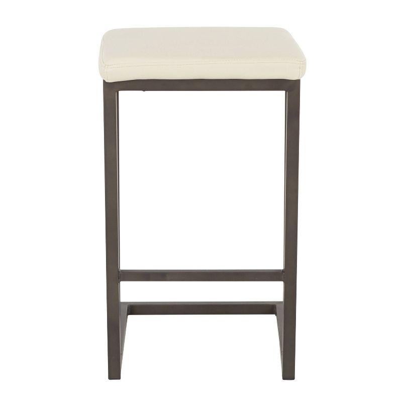 LumiSource Set of 2 Roman Industrial Counter Height Barstools Cream:: Faux Leather, Square Seat, No Assembly Required