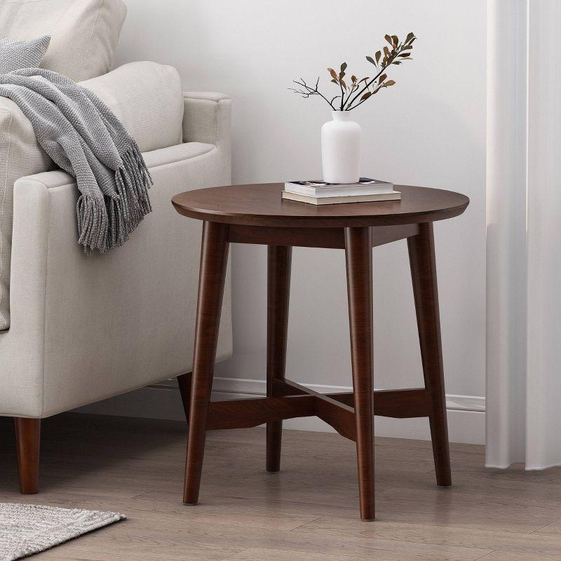 Walnut Round Mid-Century Modern Wood End Table