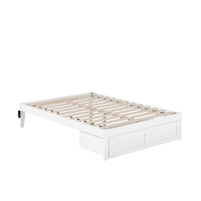 White Full Wood Platform Bed with Storage Drawer and USB Charger