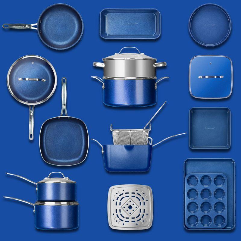 Granitestone Blue 20 Piece Aluminum Non Stick Cookware & Bakeware Set with Ultra Nonstick Surface, Oven & Dishwasher Safe