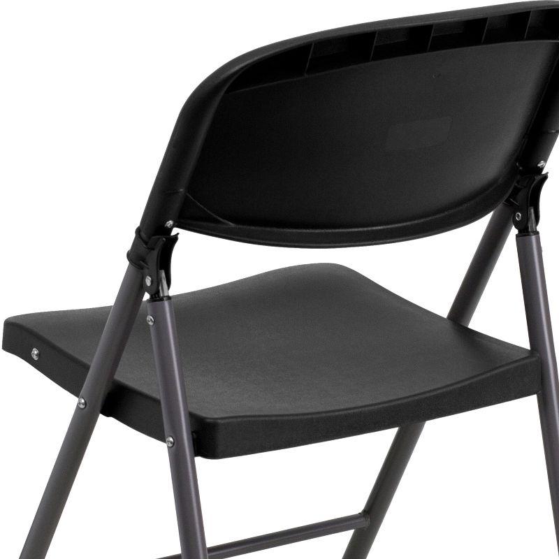 Flash Furniture 2 Pack HERCULES Series 330 lb. Capacity Black Plastic Folding Chair with Charcoal Frame