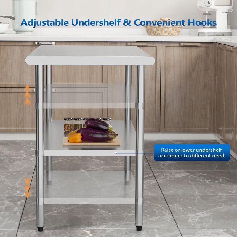 ROVSUN 36'' x 24'' Stainless Steel Table for Prep & Work, Metal Table with Undershelf for Kitchen Restaurant, Home