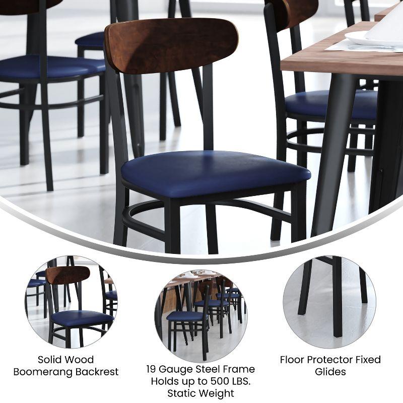 Modern Walnut Wood and Blue Vinyl Upholstered Dining Chair