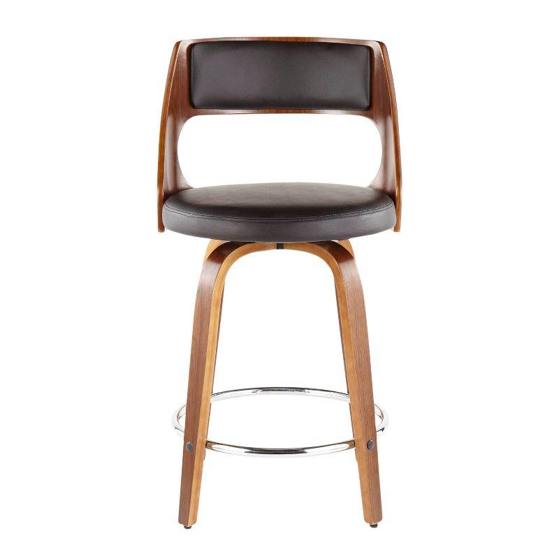 Set of 2 Cecina Upholstered Counter Height Barstools Brown/Walnut - Lumisource: Chrome Footrest, Swivel Seat, Wood Frame