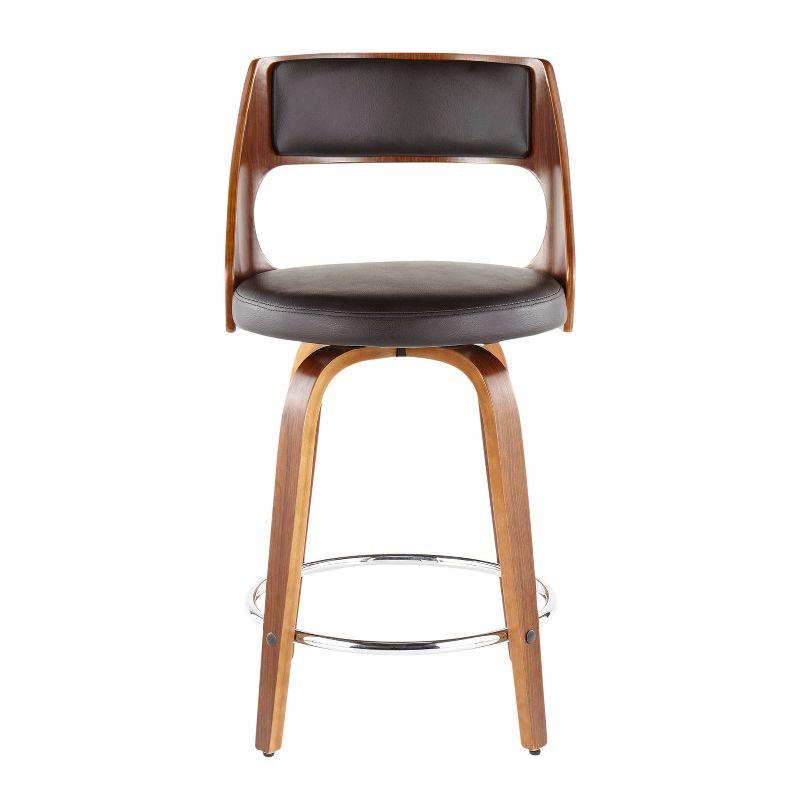 Walnut and Brown Leather Swivel Counter Stool, Mid-Century Modern