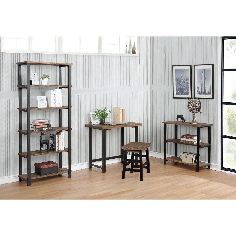 Pomona 34.8" Adjustable Black Metal and Solid Birch Wood Under-Window Bookshelf