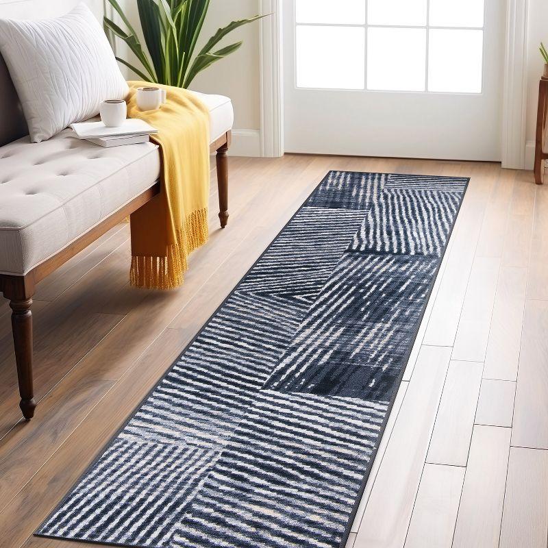 World Rug Gallery Geometric Stripe Distressed Non Slip Area Rug