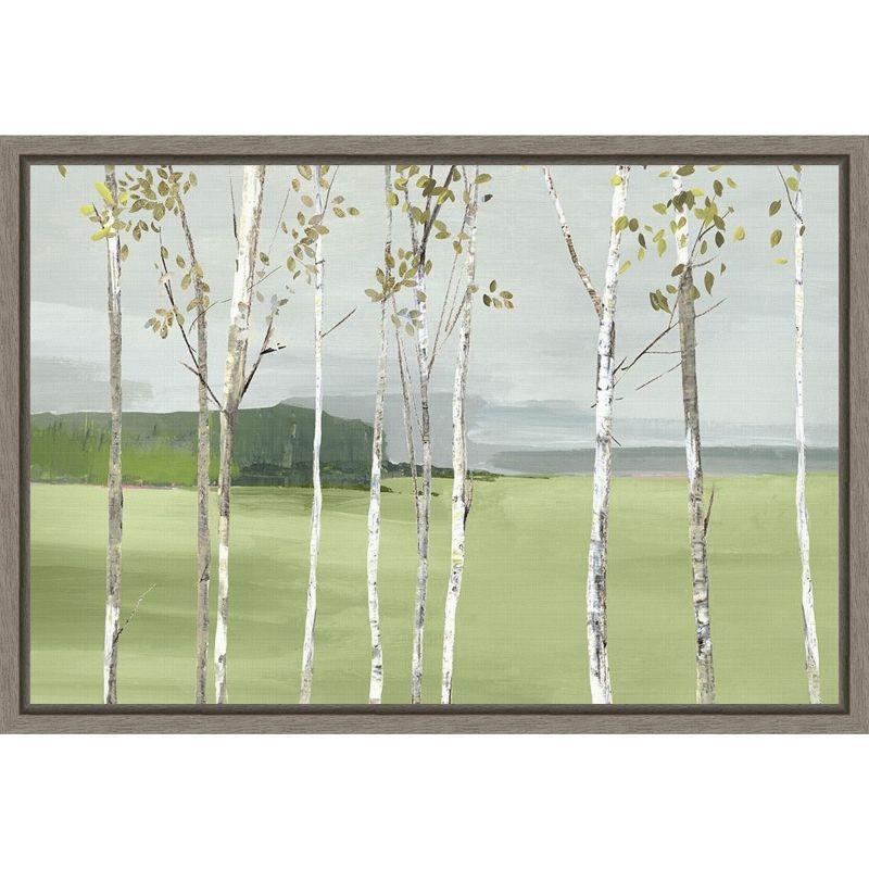 Birch Valley Landscape Canvas Print with Gray Frame