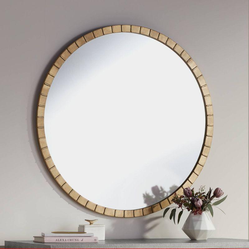 Uttermost Gracia Round Vanity Decorative Wall Mirror Modern Warm Gold Leaf Tiled Iron Frame 34" Wide for Bathroom Bedroom Living Room Home Office
