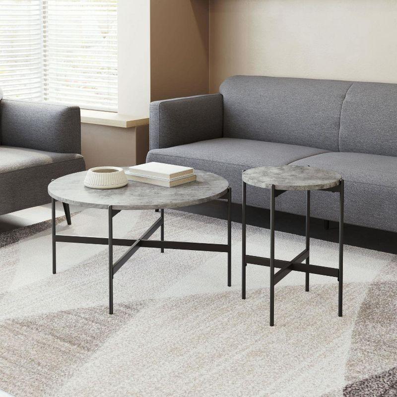 Gray and Black Round MDF and Steel Coffee Table Set