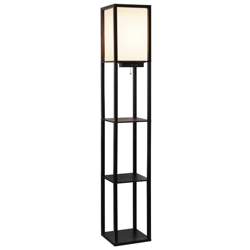 Floor Lamp Etagere Organizer Storage Shelf with 2 USB Charging Ports and Linen Shade - Simple Designs