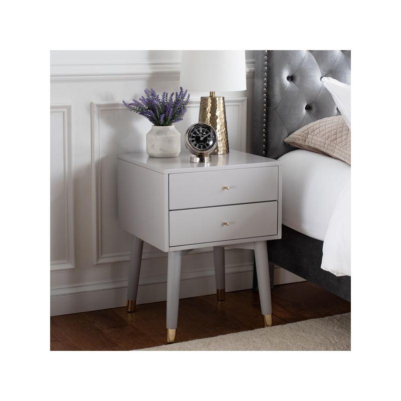 Retro Grey and Gold 2-Drawer 26" Nightstand with Metallic Accents