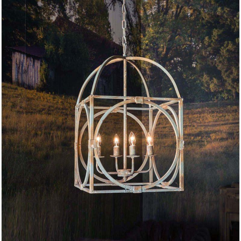 Antique White Metal Birdcage Chandelier with Rust Finish