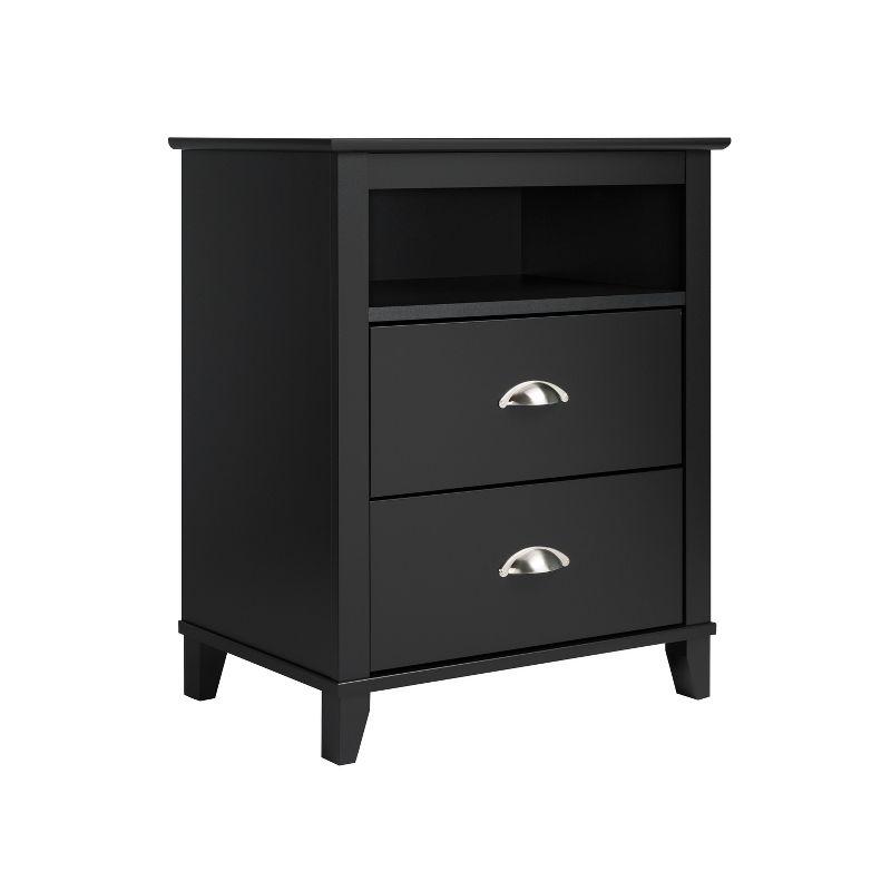 Yaletown Chic Black 2-Drawer Tall Nightstand with Tapered Legs