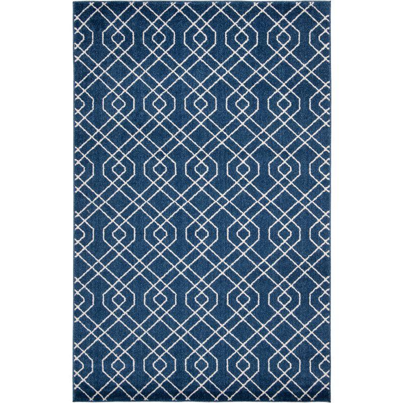 Navy & Beige Hand-Knotted Reversible Cotton Blend Area Rug - 5'3" x 8'