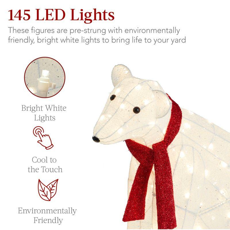 Best Choice Products Large Lighted Polar Bear Family w/ 145 Pre-Strung LED Lights, Zip Ties, Ground Stakes - Red/White