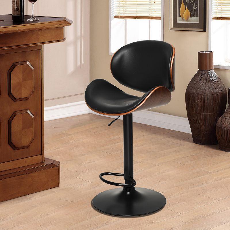 Costway Set of 2 Bentwood Barstool Mid-Century Adjustable Swivel PU Leather Curved Back