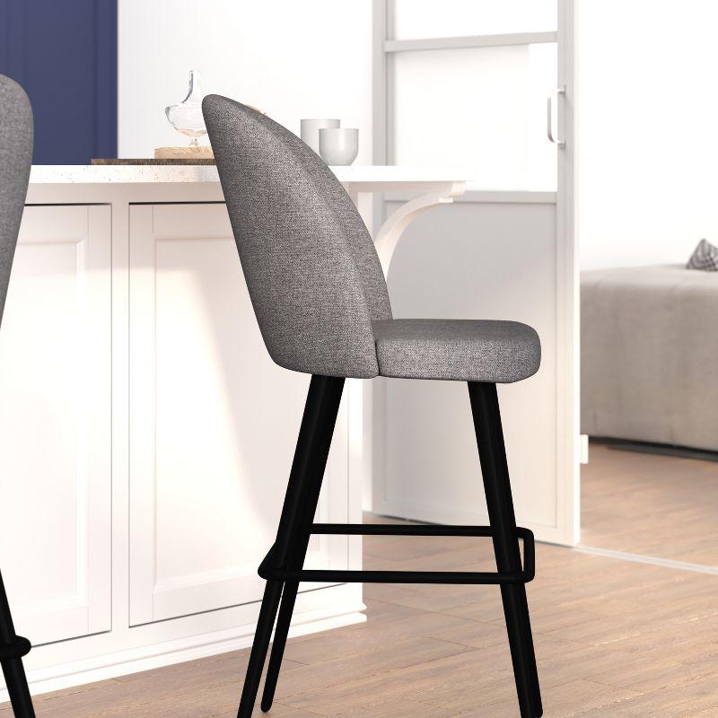 Adjustable Gray Faux Linen Barstools with Steel Frame - Set of 2