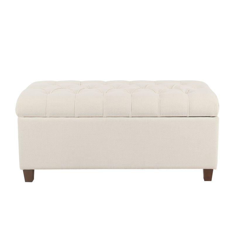 Ainsley Button Tufted Storage Bench Cream - HomePop: Upholstered Ottoman for Family Room