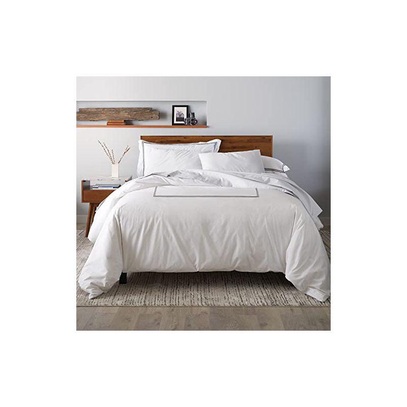 Elegant White Cotton Percale Full/Queen Duvet Set with Satin Stitching