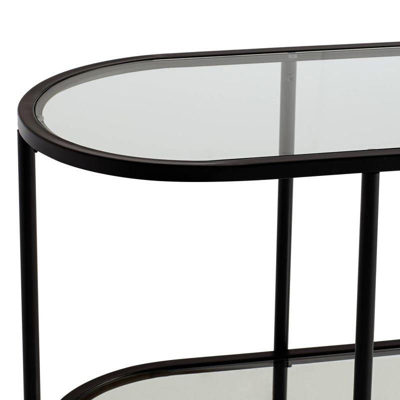 Studio 55D Remy Modern Metal Oval 2-Tier Console Table 40" x 15" with Storage Sandy Black Clear Glass Tabletop for Living Room