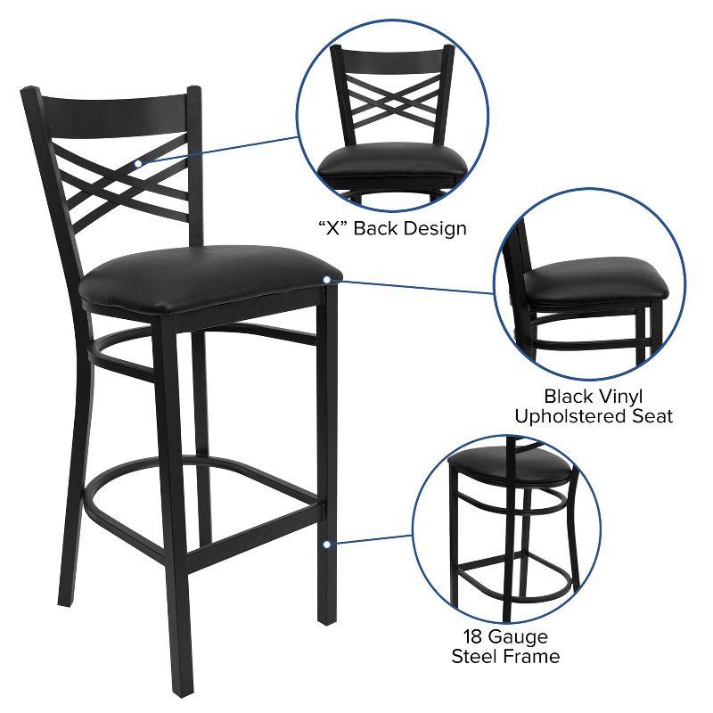 Elegant Black Metal Barstool with X-Back & Black Vinyl Seat