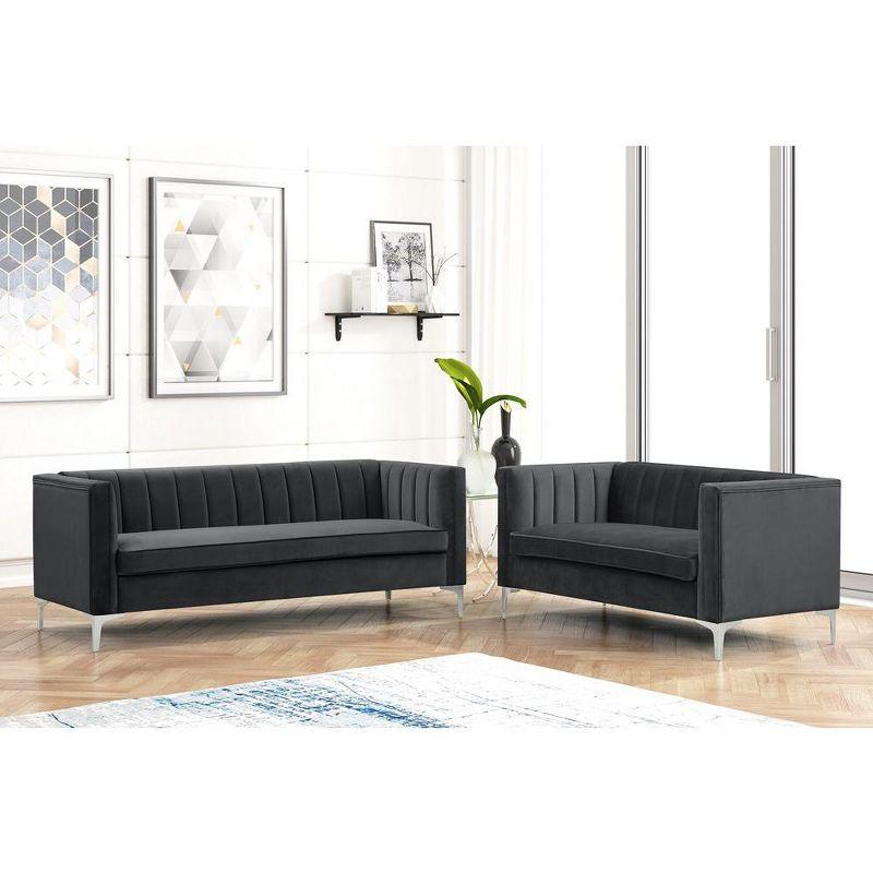 2-Piece Velvet Sofa Sets Contemporary Home Theater Seating Upholstered Couch Set for Living Room in Black - Morden Fort