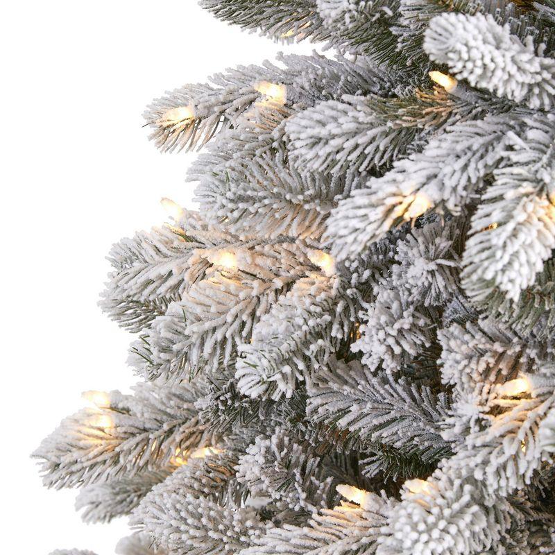 Nearly Natural 6-ft Flocked South Carolina Spruce Artificial Christmas Tree with 450 Clear Lights and 925 Bendable Branches
