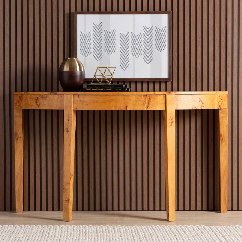 bali & pari Jihan Real Burl Wood Half Moon Large Console Table Light Mappa Burl