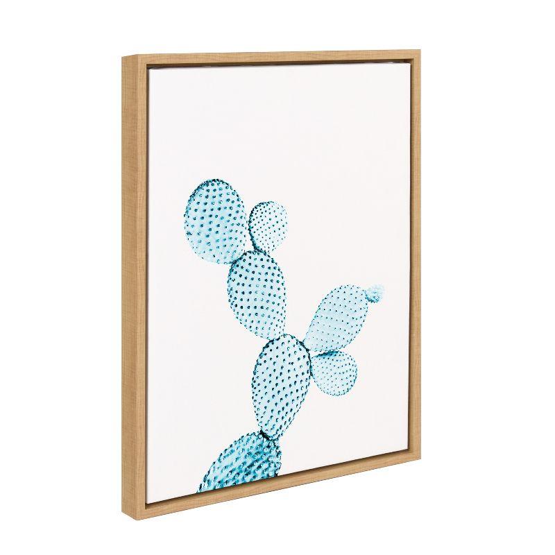 Blue Cactus Framed Canvas Wall Art, 18x24, Natural Wood